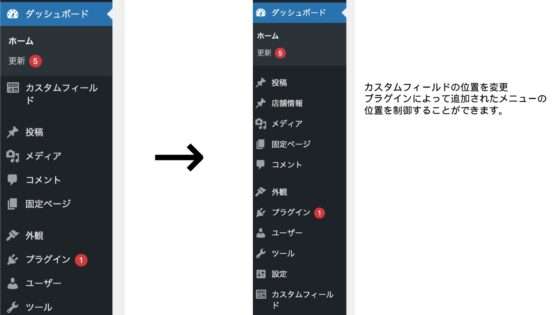 WordPressの管理画面メニューの順序を変更